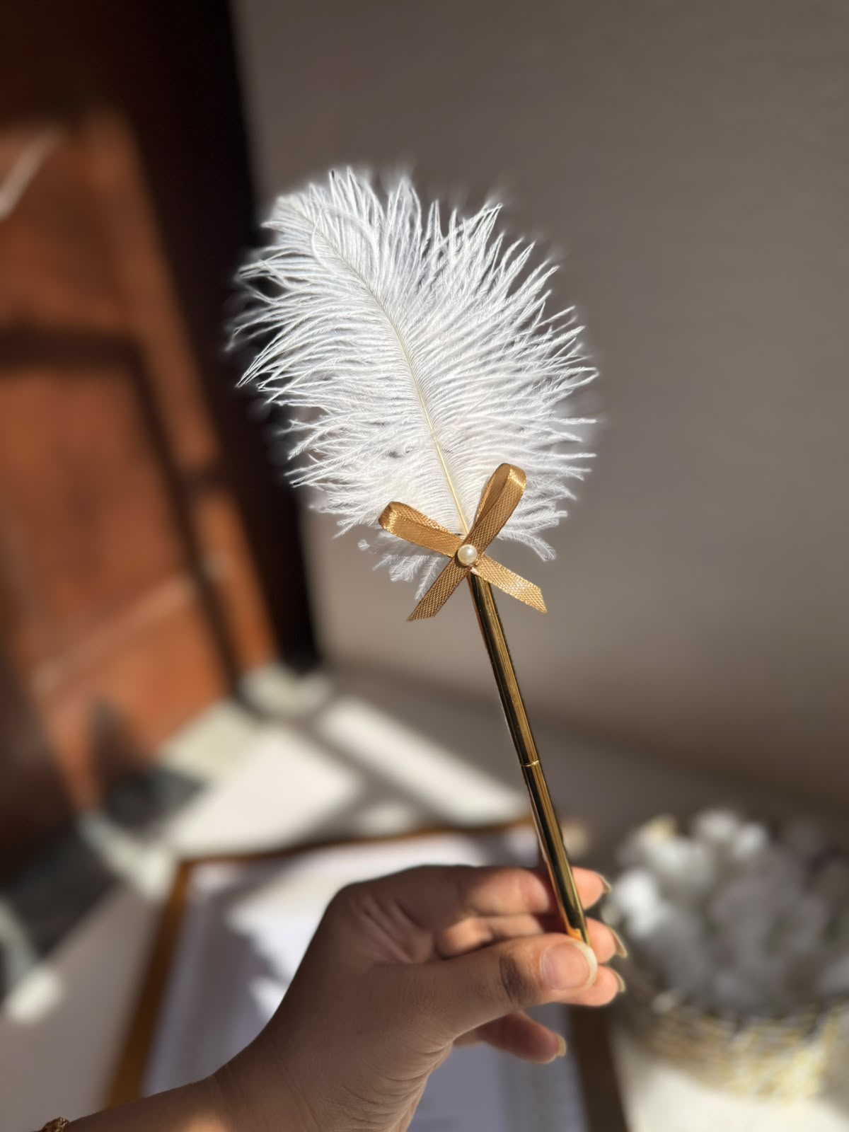 Fancy Feather Imported Pen (Golden Bow)
